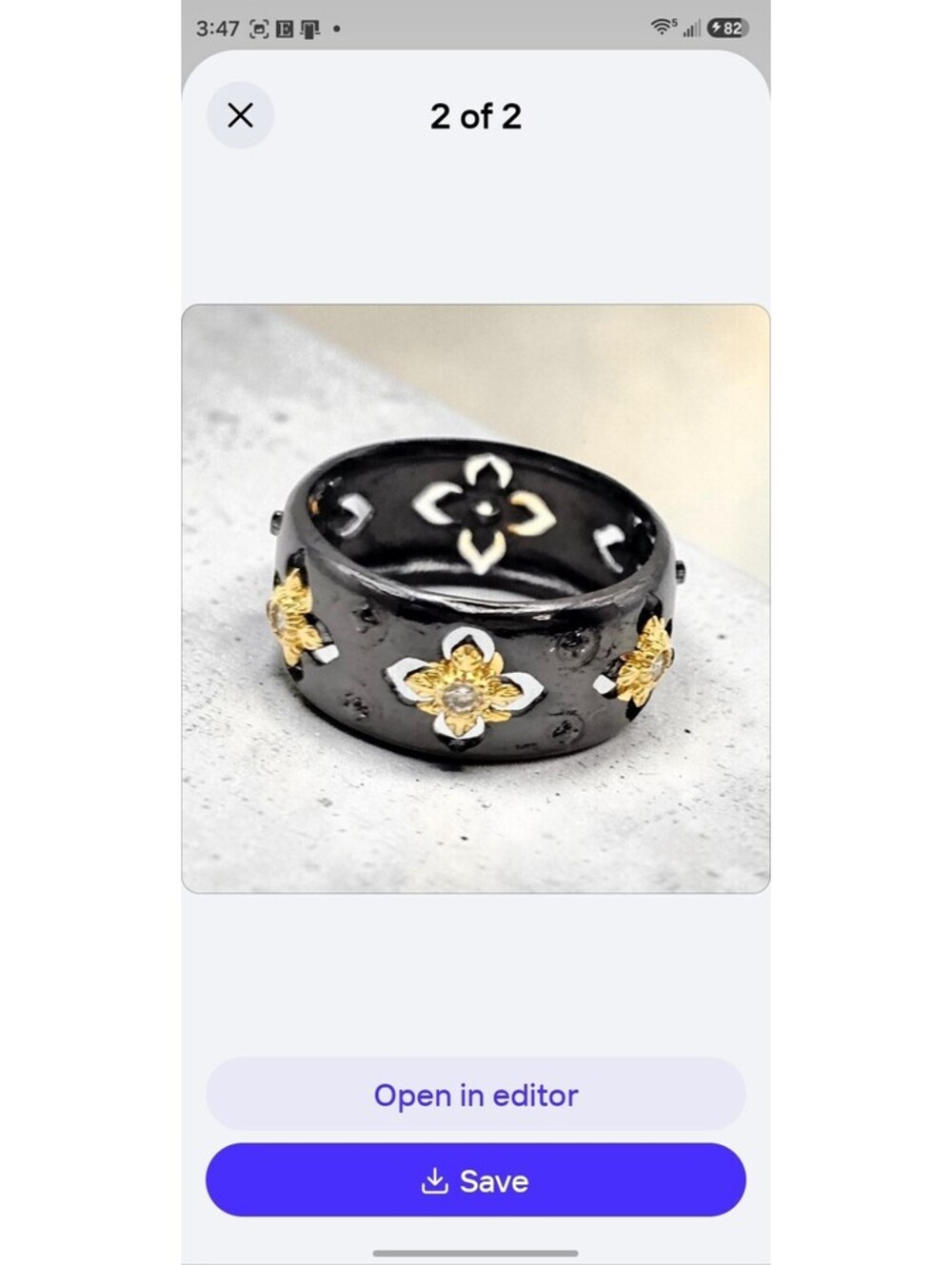 Black And Gold Ring Size 9 Fleur De Lis Quatrefoil Flower CZ
